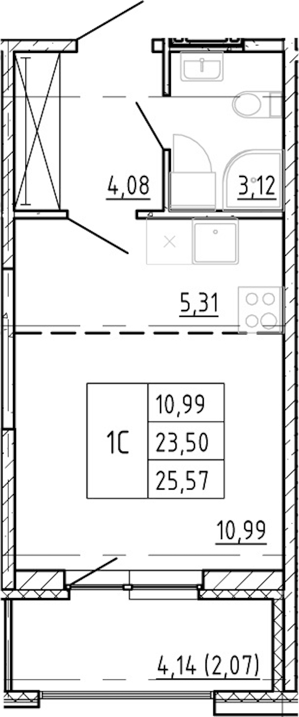 Квартира студия 23.5 м², 3/12 эт., ЖК «Полис Новоселье»